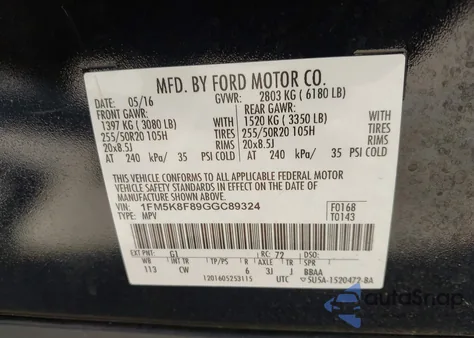 2016 Ford Explorer Limited z USA, uszkodzony, nr VIN 1FM5K8F89GGC89324